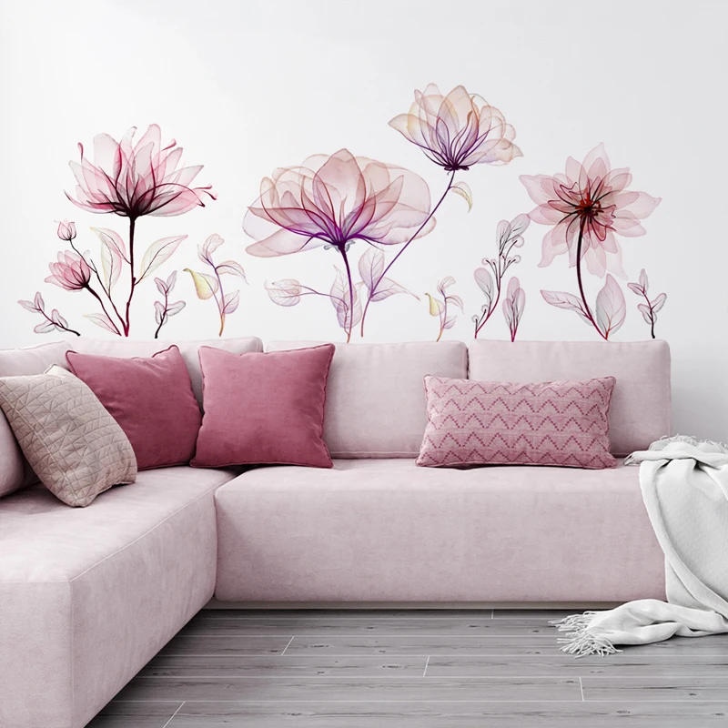 1pc PVC Wall Sticker, Creative Floral Pattern Sticker For Home Pink Plant Flower Wall Decal