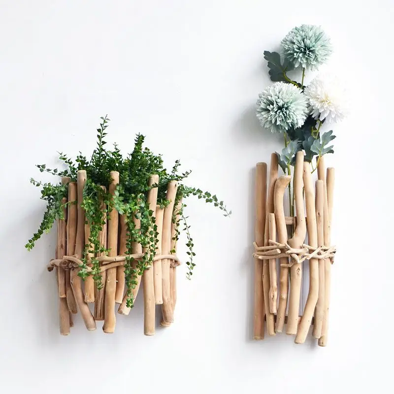 

Nordic Bohemian Style Natural Wood Handmade Wall Hanging Flower Pot Maceteros Para Plantas de Interior Hanging Plant Hanger