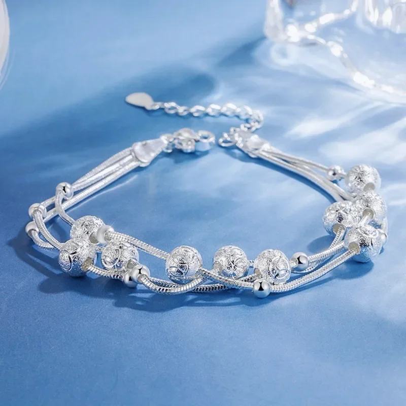 Braccialetti con perline portafortuna in argento sterling 925 per donna Gioielli originali di lusso Bracciale con ciondoli regolabile multistrato elegante