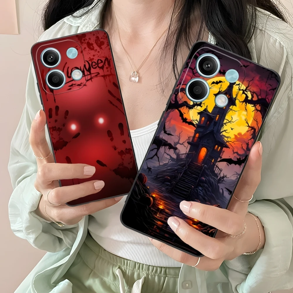 Halloween Pumpkin Mobile Cell Phone Case for Xiaomi Redmi Note 13 12 11 10 9 8 7 6 S A Pro Lite Plus 5G Black Phone Cover Shell