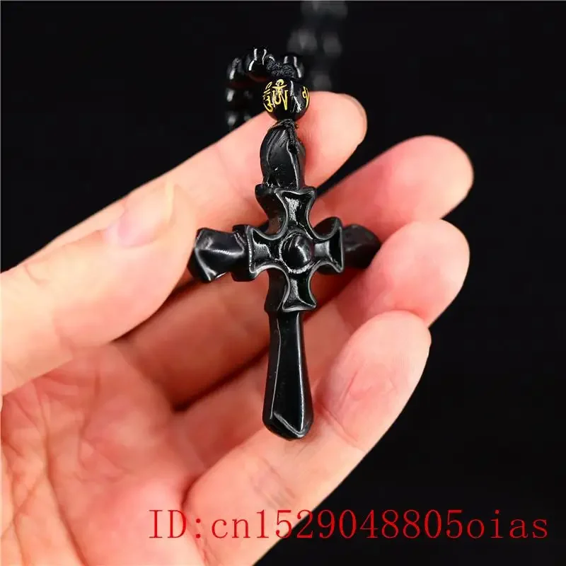 Jade Cross Pendant Necklace Gifts Jewellery Black Green Carved Fashion Chinese Amulet Natural Charm