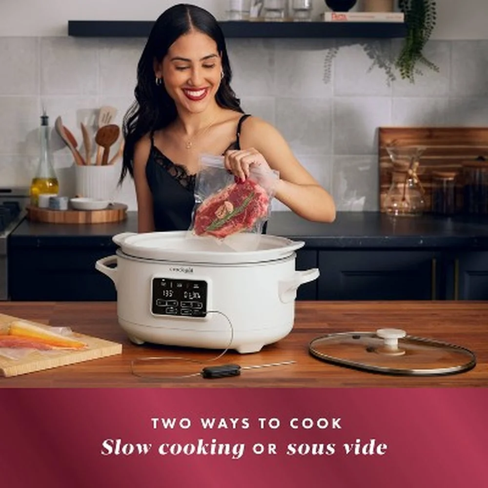 6qt طباخ بطيء قابل للبرمجة Sous Vide مع مؤقت رقمي إيقاف تلقائي مسبار قابل للإزالة آمن للاستخدام في غسالة الأطباق 280 وات من الخزف الحجري