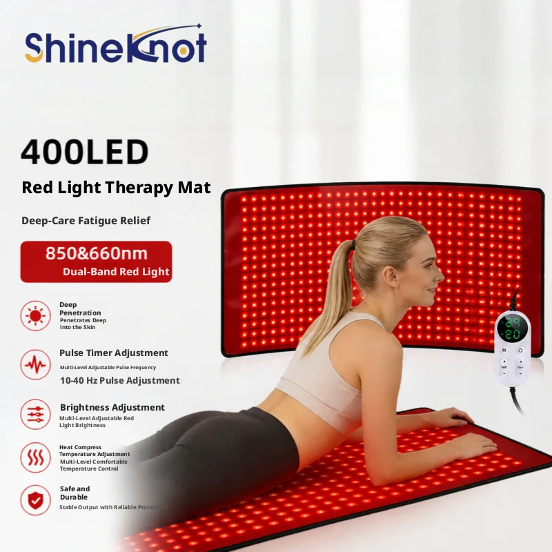 SHINEKNOT 400 LED Bulbs Infrared Therapy Mat Dual-Wavelength Large-Size Heat Therapy Red Light Heating Lumbar Support Mat 43W