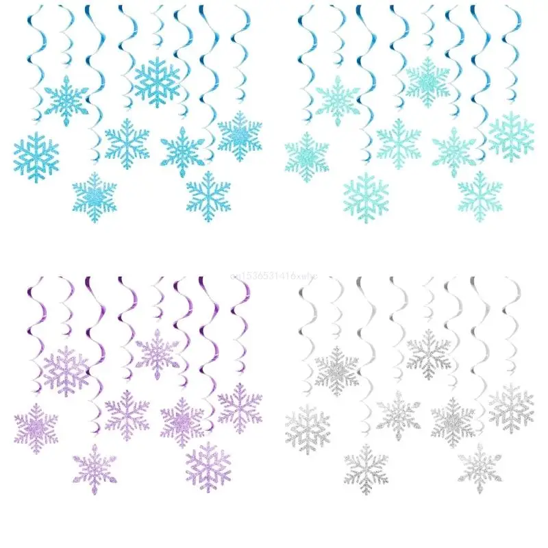 Dropship Pack of 8 Christmas Snowflake Swirls Hanging Decoration Hanging Swirls Snowflake Christmas Decoration Set for Holiday