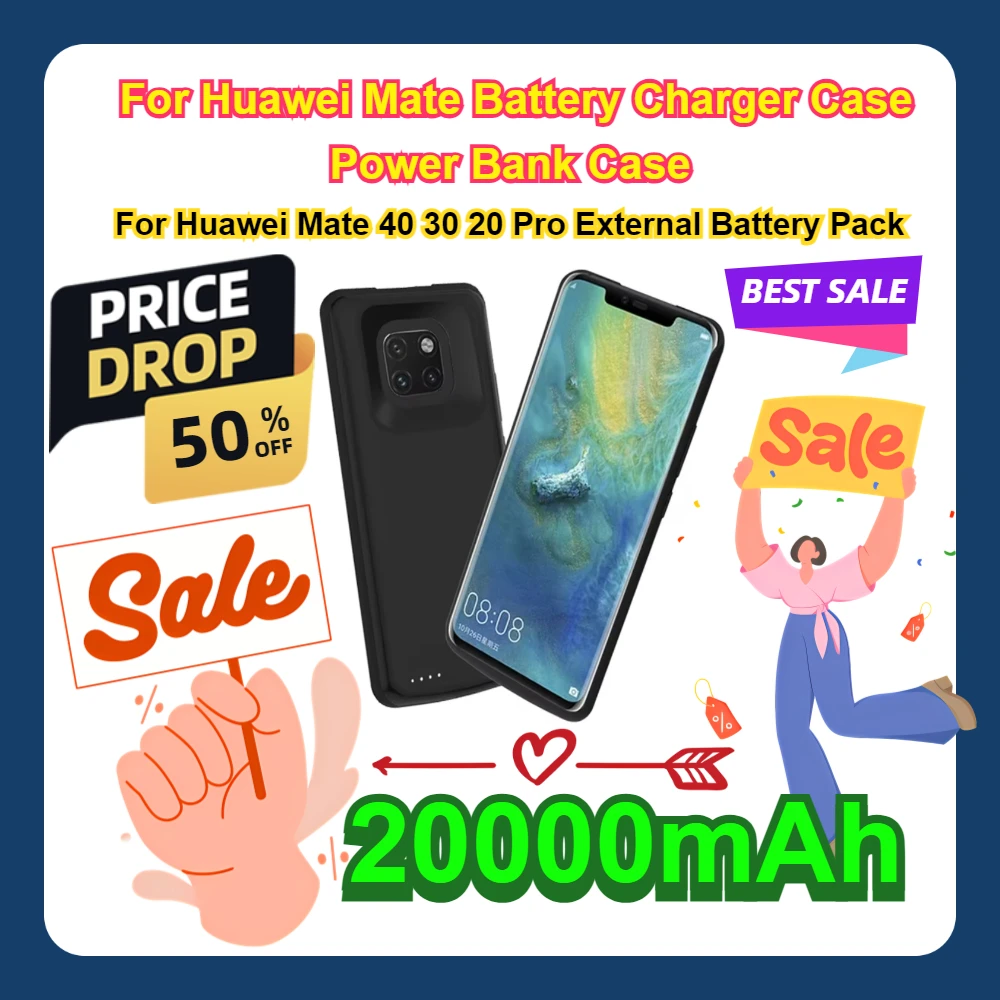 20000mAh For Huawei Mate Battery Charger Case Power Bank Case Cover For Huawei Mate 40 30 20 Pro External Battery Pack