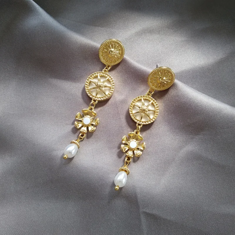 بارد الذهب اللون هندسية جولة زهرة شرابة كليب على الأقراط كوريا نمط جديد الأذن كليب طويل اللؤلؤ قلادة الأقراط لا ثقب #2