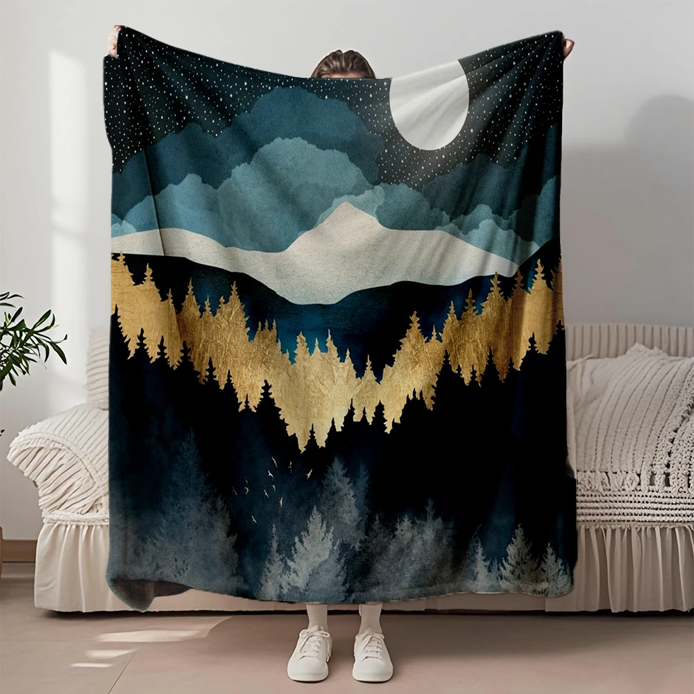 

Elegant Home Collection Flannel Blanket Indigo Night Premium Bedding Double-sided Throw With Eco-friendly Breathable Blankets