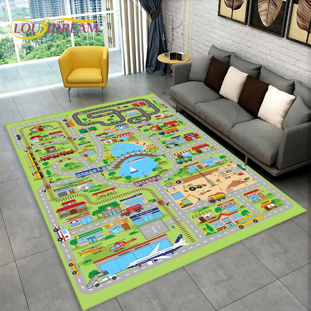 Child Playmat Highway City Traffic Playroom Area Rug Large,Carpet Rug for Living Room Bedroom Decor,Kids Play Non-slip Floor Mat