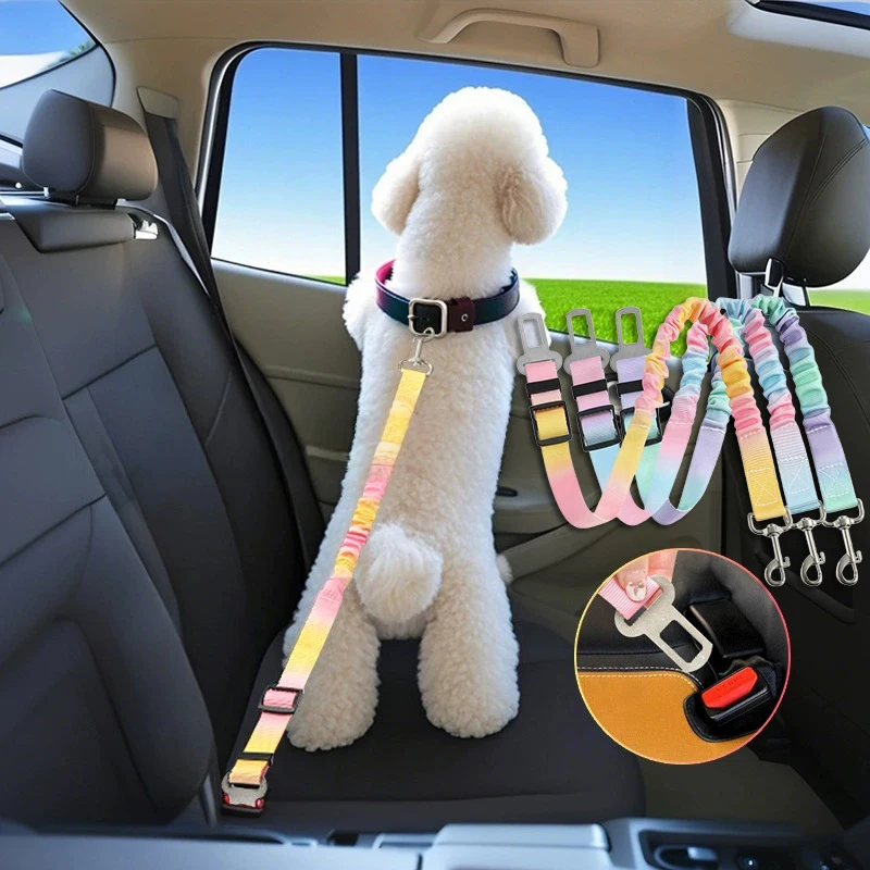 Cordon de sécurité pour voiture. La corde de traction à dégradé de couleurs peut être ajustée en longueur. Convient à divers modèles de voitures et aux chiens.
