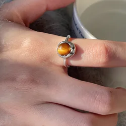 VENTFILLE 925 Sterling Silve Tiger Eye Stone Irregular Ring for Women Girl Fashion Versatile Originality Gift Dropshipping
