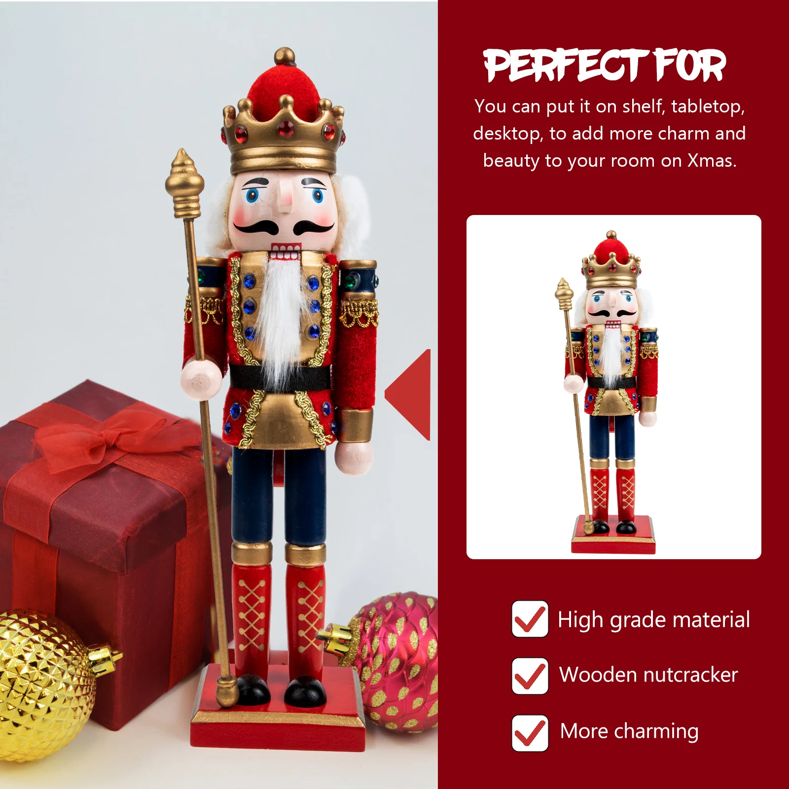 

Wooden Nutcracker Decor Sturdy Christmas Soldier Craft Desktop Ornament Creative Xmas Party Car Office Gift Xmas Wood