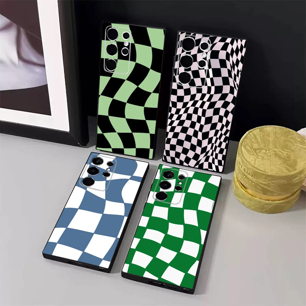 Crazy Checkered Mobile Phone Case For Samsung S24,23,22,30,21,10,9,Ultra,Plus,Lite,FE,5G Black Soft Case