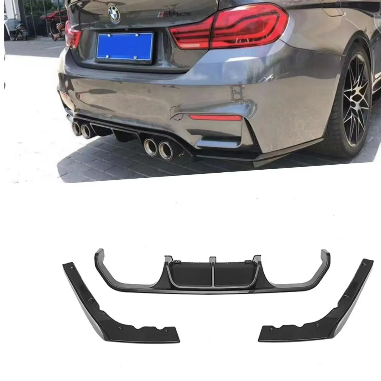 

Подходит для BMW M3, M4, F80, F82 V-образной формы 2013-2018 гг., задний бампер с дизайном из трех частей, спойлер заднего бампера, диффузор