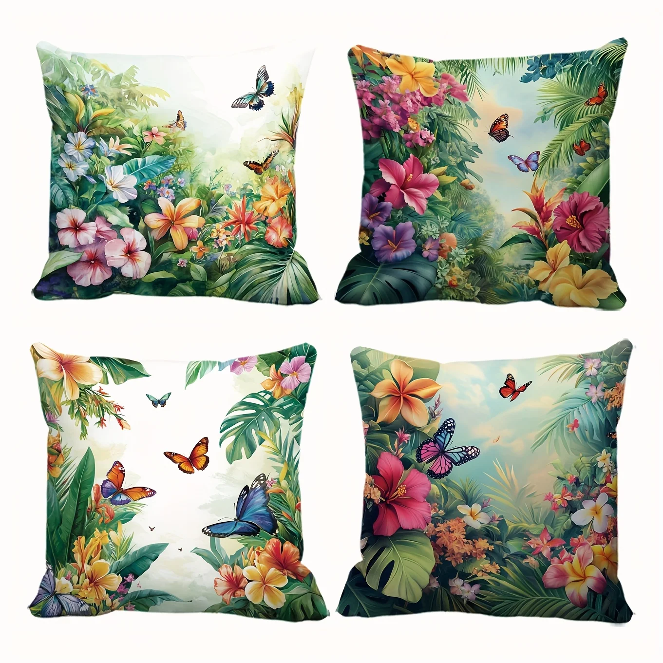 Tropical Floral Print Pillowcase Cushion Cover Botanical Jungle Nature Design for Home Decor Living Room Boho Style Accent Gift