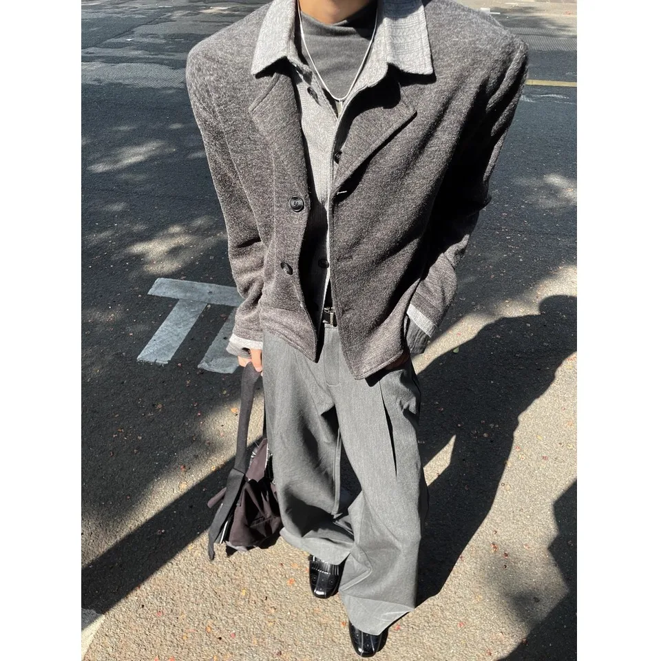 

Korean Sle Wool Blend Wheat Spike Embroidery Color Blo Ele High nce irt Collar Men's Suit Jaet Casual Ou...