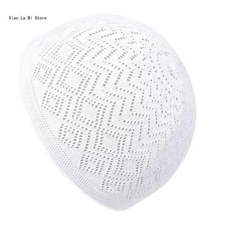 Breathable Muslims Adult Knit Kufi Elastic Hollow out Islamic Knit Kufi Inner Hat Casual Church Pray Lightweight Hat XXFD