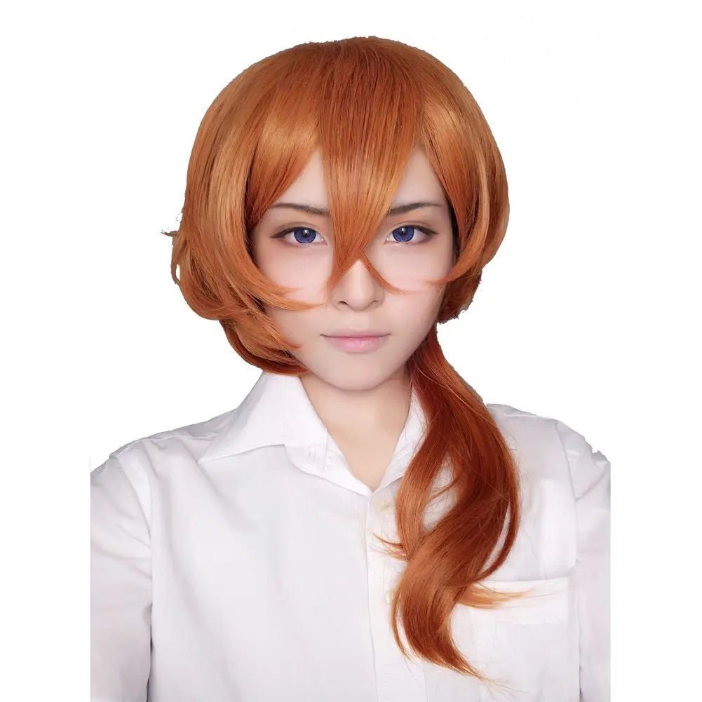 Chuya Nakahara تأثيري شعر مستعار للرجال والنساء ، شعر مستعار اصطناعي قصير ، بني داكن ، مجعد ، ذكر ، حفلة ، هالوين