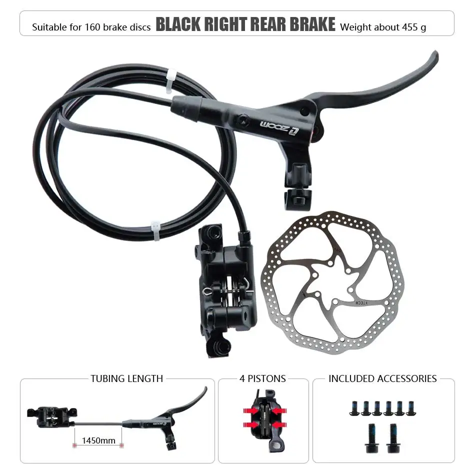 ZOOM HB-876 4-Kolben-Klapp-Mountainbike-Scheiben-Hydraulikbremsen-Set vorne 800 hinten 1400 mm MTB-Fahrradkrämpfe rot Fahrradteile