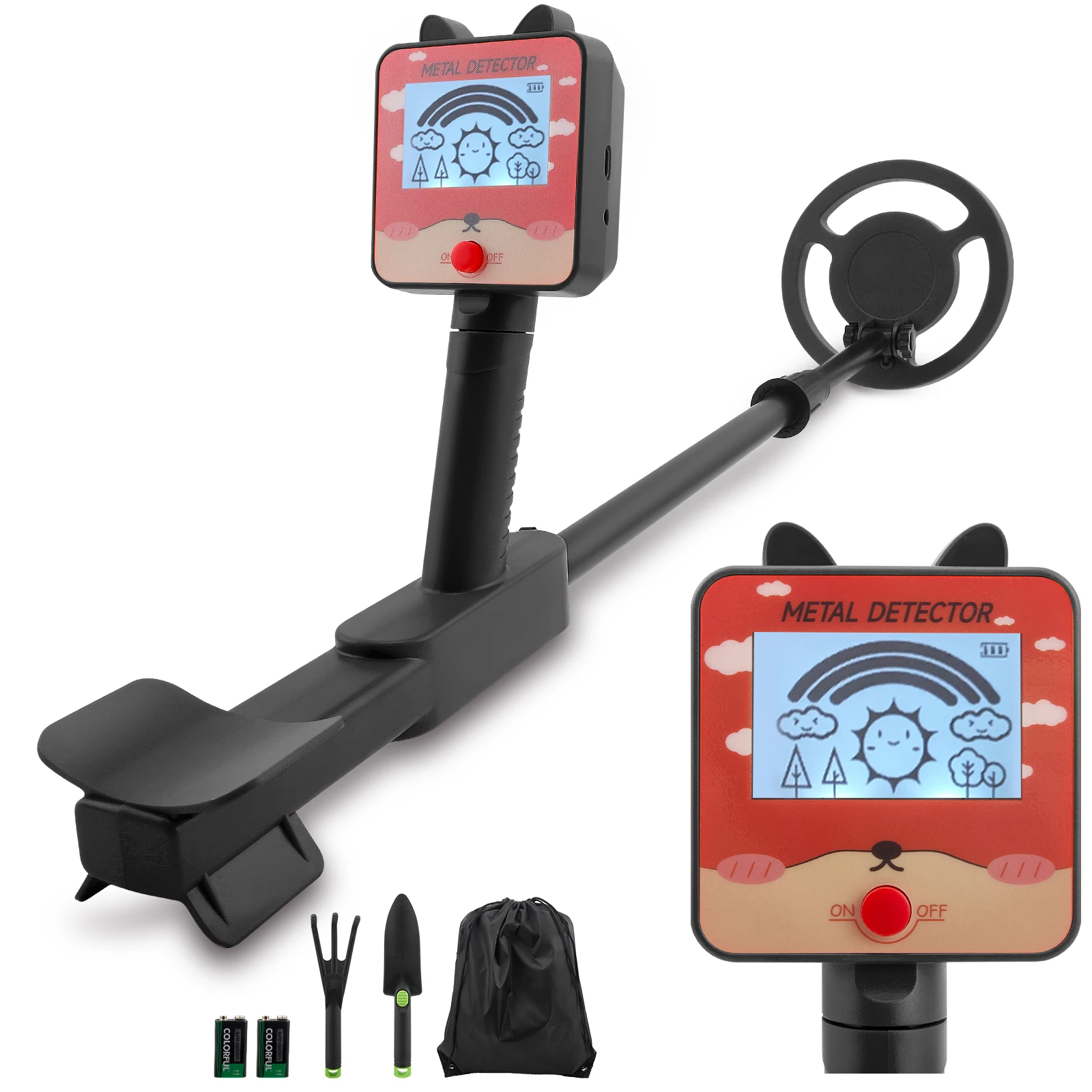 Détecteur de métaux étanche IP68 avec écran LCD et bobine pour enfants - Hauteur réglable, idéal pour la plage, le parc, la cour et l'exploration en extérieur