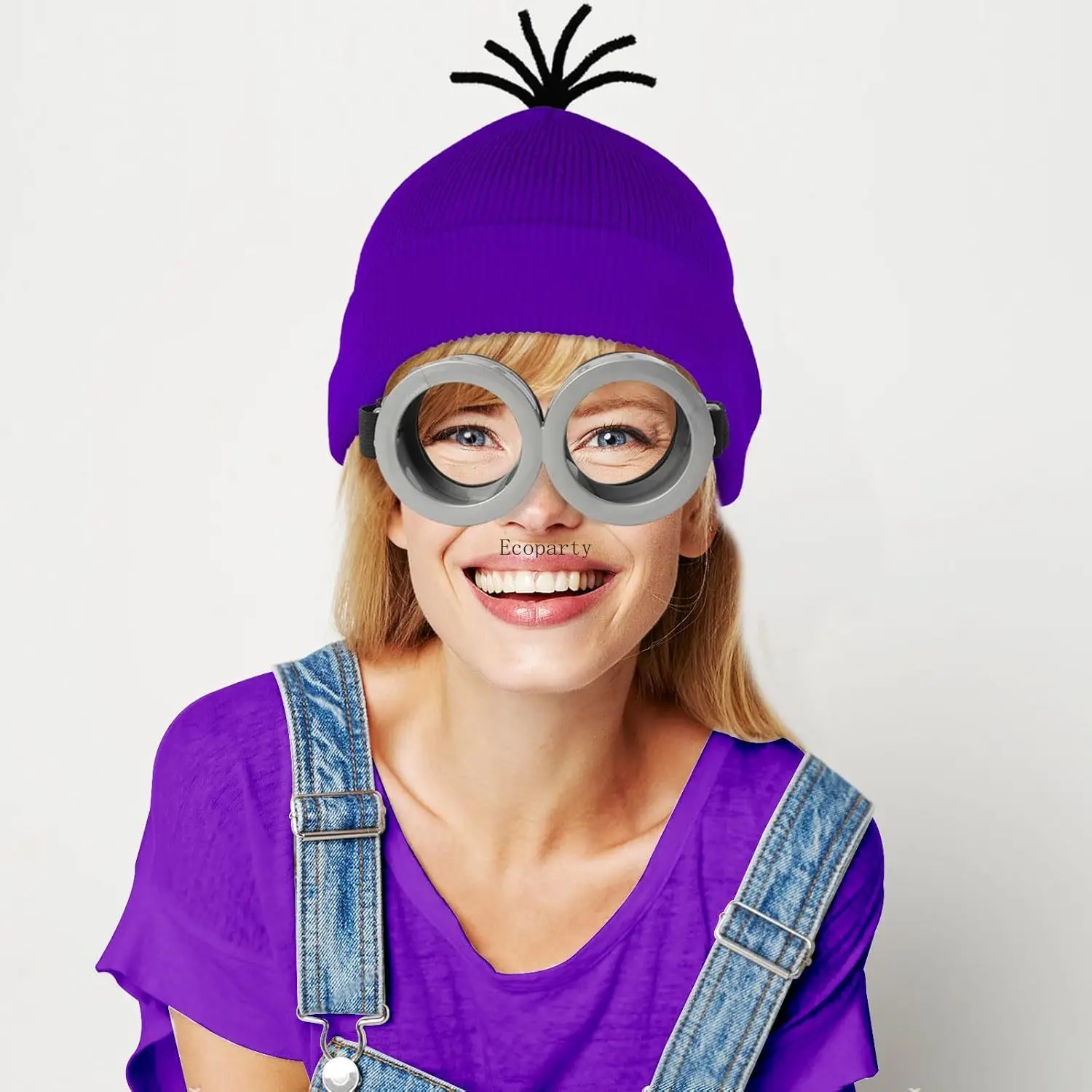 4pcs /2pc/3 Pcs Halloween Costume Accessories Adult,Purple Beanie/Goggles Glasses/Gloves for Women Men Cosplay Party Set disfraz