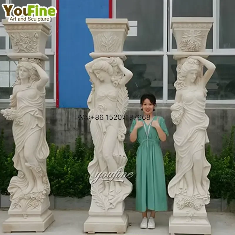 Wmwmnu Large Hand Carved Marble Woman Figure Statue Home Decoration Pillar Column for Sale