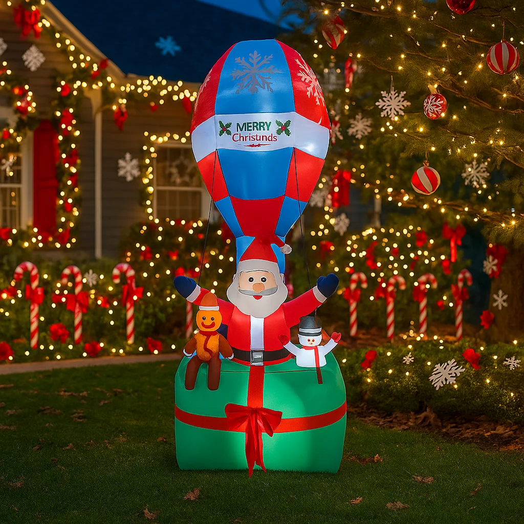 2.7M/8.8FT Inflatable Santa Claus Hot Air Balloon Lights LED Home Decorations Toys Yard Xmas Supplies Outdoor Holiday Ornaments