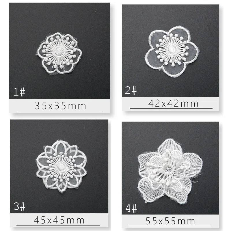 White Lace Embroidery Patches Sew Ion on Clothes Organza Flower Butterfly Appliques for Clothing Wedding Dress Decoration Stripe