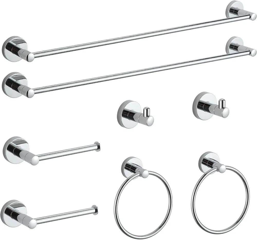 

Chrome Bathroom Accessory Set with Towel Bar, 8-Piece Hardware for Modern Decor
