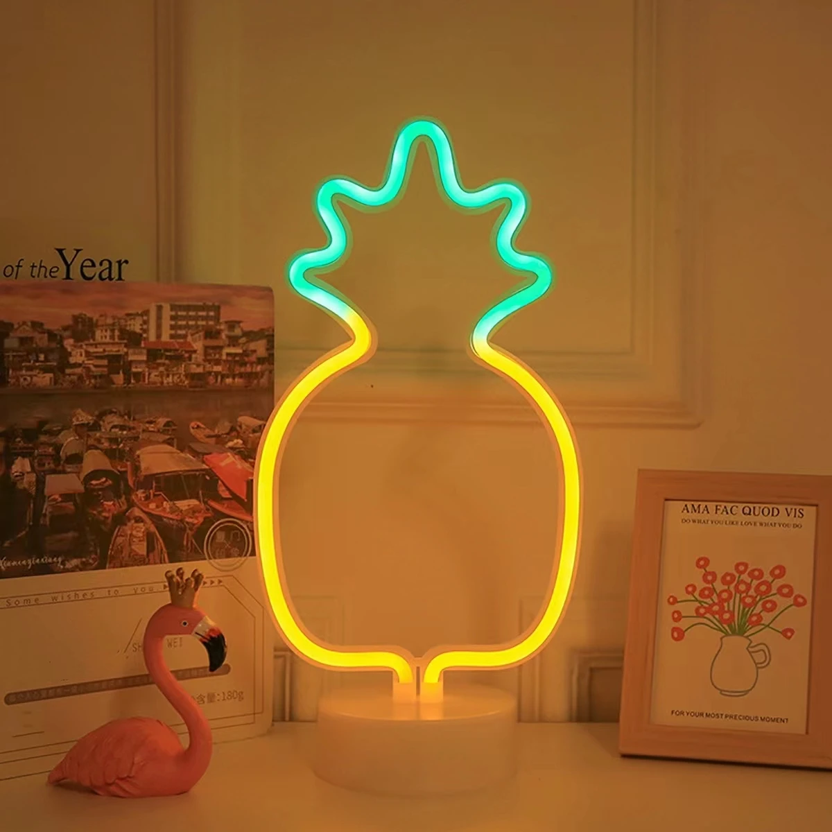 Pineapple LED Neon Sign USB or Battery Powered Room Birthday Desktop Summer Party Camping Table Decoration Holiday Supplies