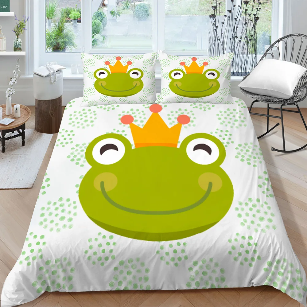 

Cartoon Frog Duvet Cover Set Reptile Animal Themed Bedding Set, Cute Green Frog Comforter Cover For Kids Teens Boy