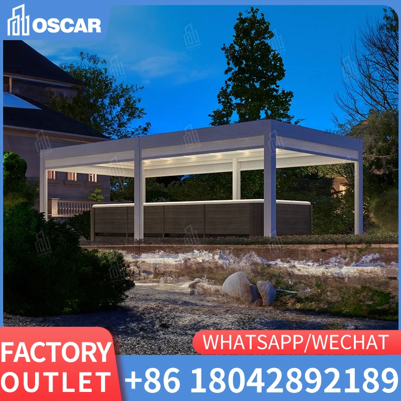 

Outdoor Modern Gazebo Adjustable Manual Double-layer Roof Aluminum Starry Pergola Pavillon