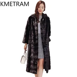 Natural Mink Fur Coat Women High Quality Long Fur Jacket with Hood Winter Luxury Clothes New Arrivals Womens Jackets шуба 2024