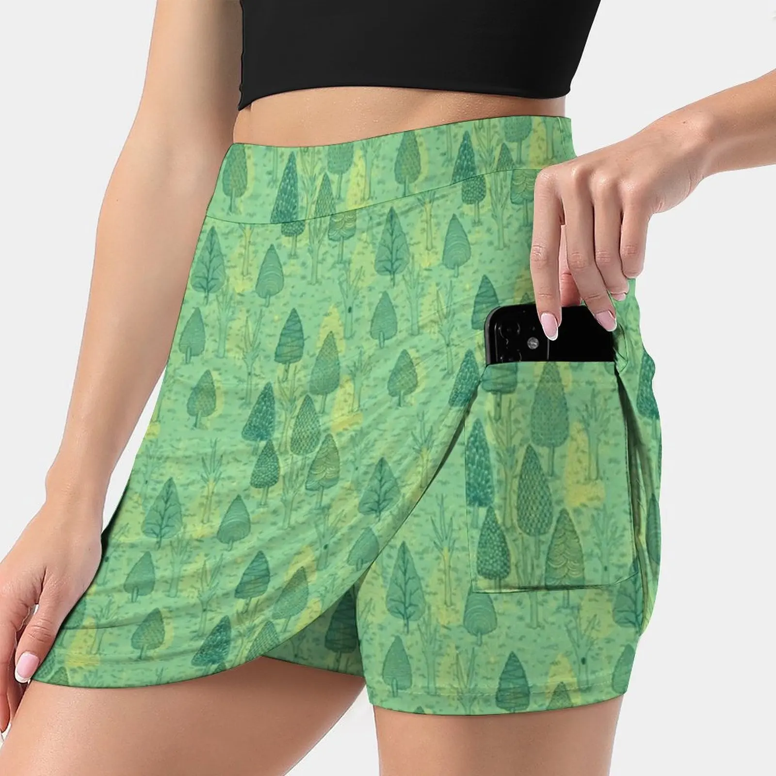 

I Like Trees Women's skirt With Hide Pocket Tennis Skirt Golf Skirts Badminton Skirts Running skirts Trees Pattern Nature Green