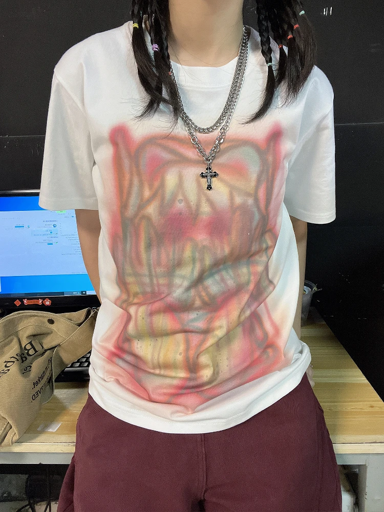 Heavyweight 260G Wang Has a Disease Studio New Mysterious Short Sleeve T-Shirt Gradient Printing Unisex Summer Fashion