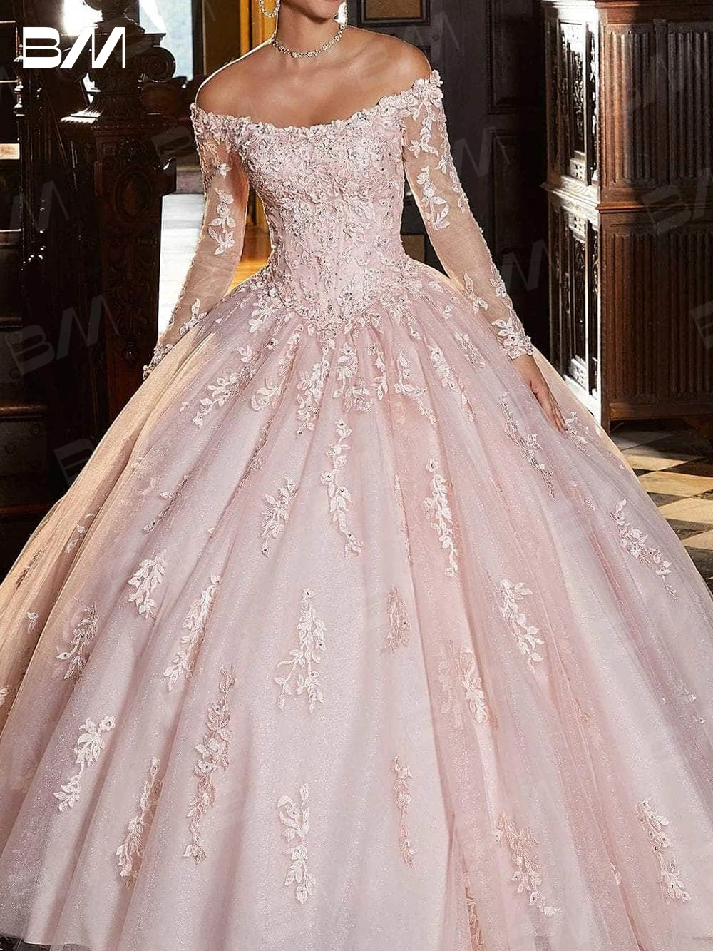 Robe de Quinceanera en tulle brodé avec perles de cristal, robes de cocktail, manches longues, robe de soirée, Rhéducatif