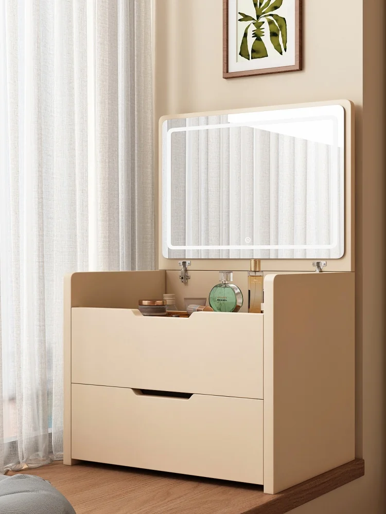 bay window dresser solid wood small bedroom modern simple makeup table small apartment mini clamshell storage cabinet integrated