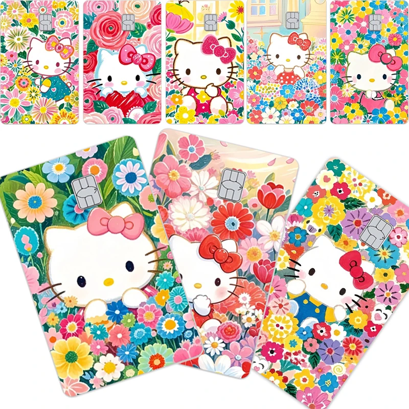 

Kawaii Hello Kitty с цветочным принтом, наклейки для кредитных дебетовых карт для Star Laser Mate, блестящая блестящая пленка, защитная наклейка, игрушки для кожи