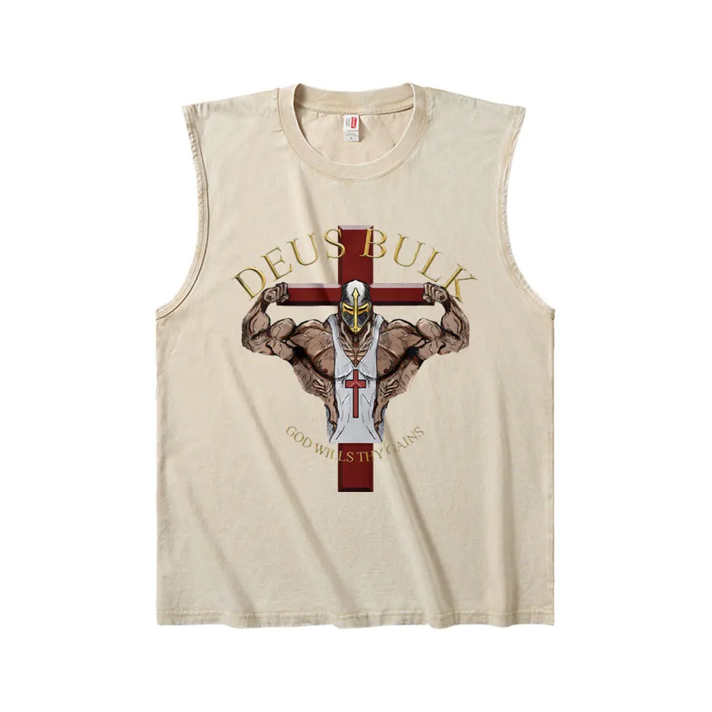 

Bulk God Wills Thy Gains Vintage Washed Tank Tops T-shirt Men Women Casual Funny Geek Meme Powerhouse Gym Fitness Vest T Shirt