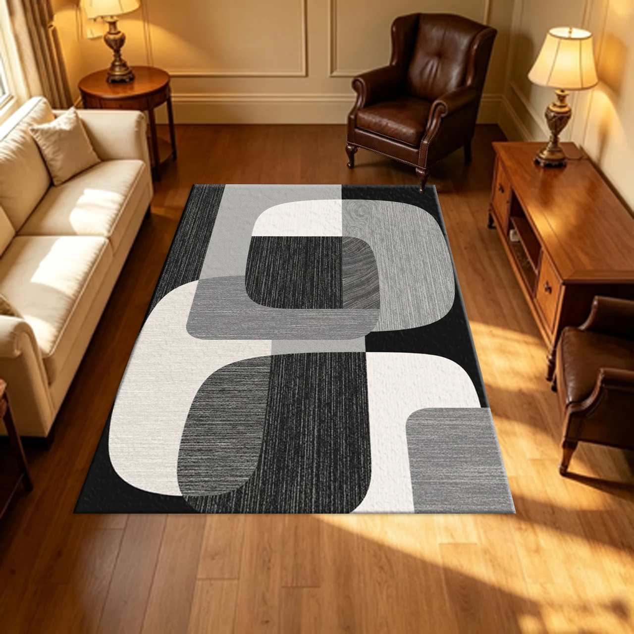 Mid Century Abstract Geometric Block Carpet Flooring Modern Minimalist Home Living Room Bedroom Area Rug Indoor Floor Mat
