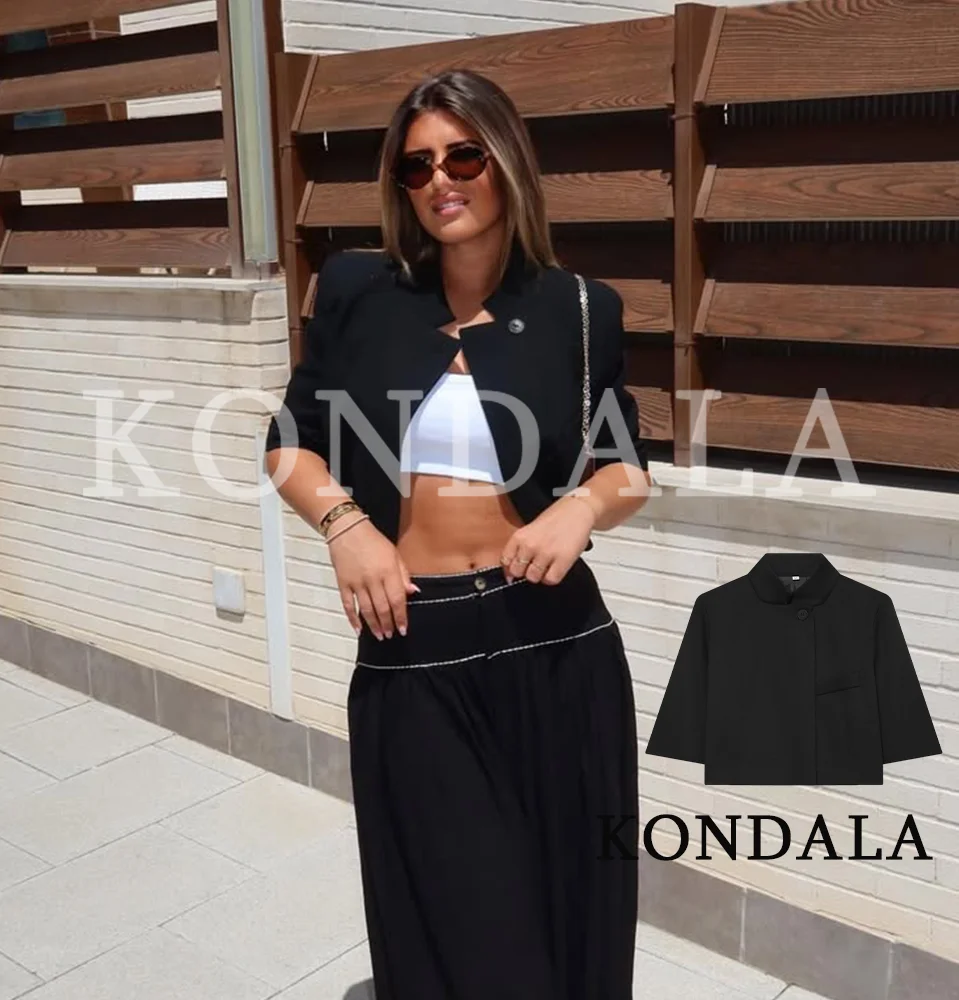 KONDALA Women Elegant Short Sleeve Blazer Summer High Street Trendy Commute Blazer 2026 Fashion Office Lady Leisure Short Blazer