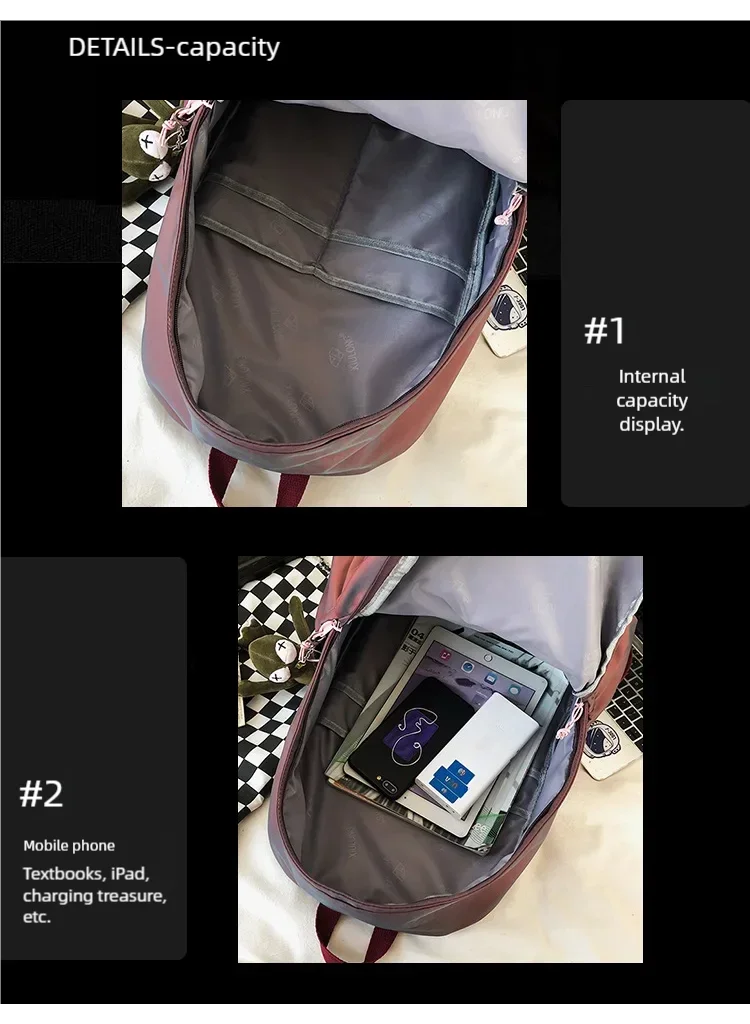 Water-Resistant Nylon Backpack for Middle And High School Students Large Capacity Trendy Design Male Bag with Ins Hot Style