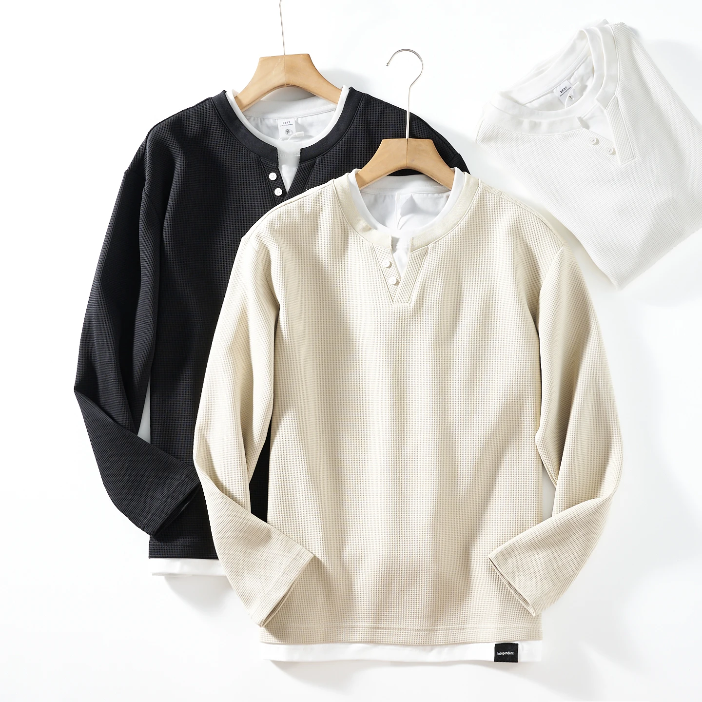 

Осень 2022, новая американская ретро тяжелая искусственная вафельная толстовка из двух предметов с длинными рукавами, мужская мода, потертые повседневные топы