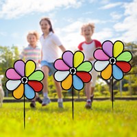 New Colorful Rainbow Flower Spinners Wind Windmill Garden Yard Outdoor Decor Sparkly Pinwheels For Yard Scare Birds Away
