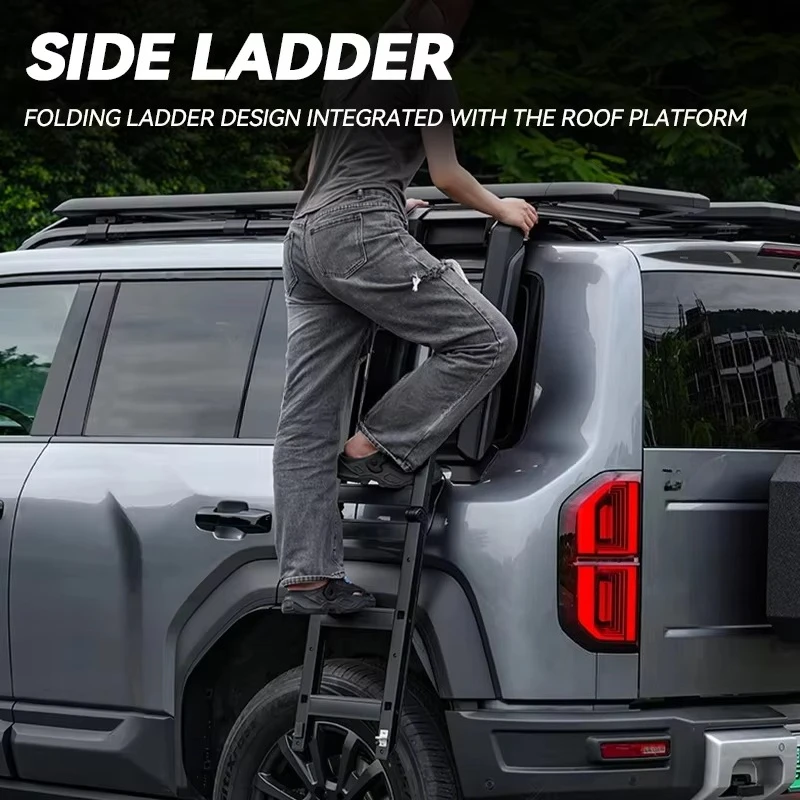 High Quality FFF Brand Aluminum Alloy Foldable Climbing Side Ladder For Byd Leopard 5 SUV (2023-) Black