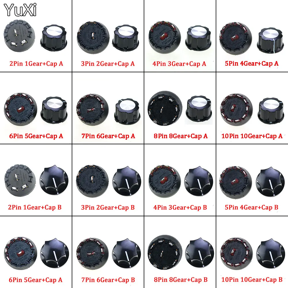 1Set Knob Switch 1-10 Gear Rotary Switch 3/4/6/7/8/10Pin Electric Oven Power Switch Heater Temperature Control Switch With Cap