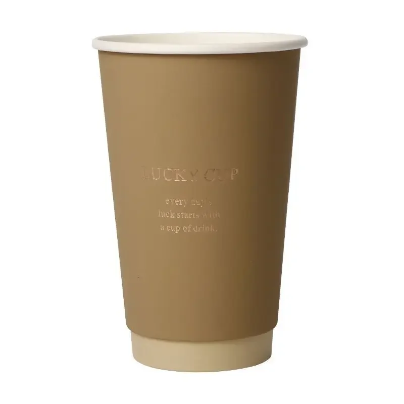 50pcs 330/400/500ml Disposable Paper Cups Brown Hot Stamping Milk Tea Cup with Lid Double-layer Hot Cold Drink Coffee Mug