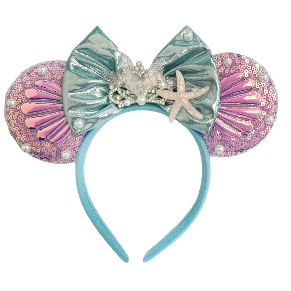 ミッキーマウス耳ヘッドバンドマーメイドシリーズ女性用パーティーヘアアクセサリーミニーマウススパンコールリボンヘアバンドキッズギフト