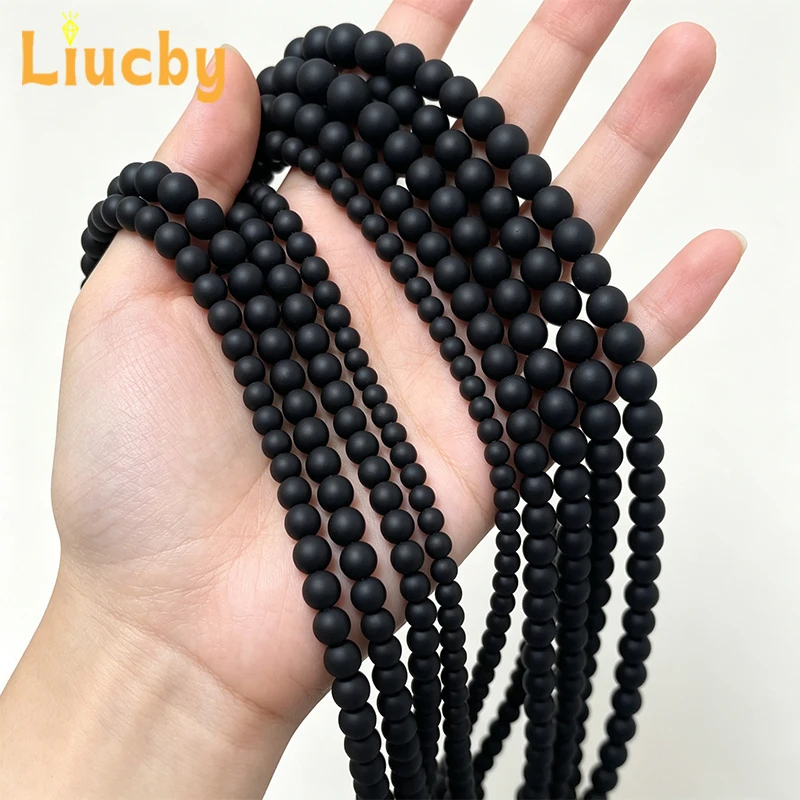 Natürliche, matt schwarz schimmernde Achat-Edelsteinperlen in runder Form für die Schmuckherstellung, Armbänder, Halsketten, 4 mm, 6 mm, 8 mm, 10 mm, 12 mm, 15 Zoll Stränge – Detail 4