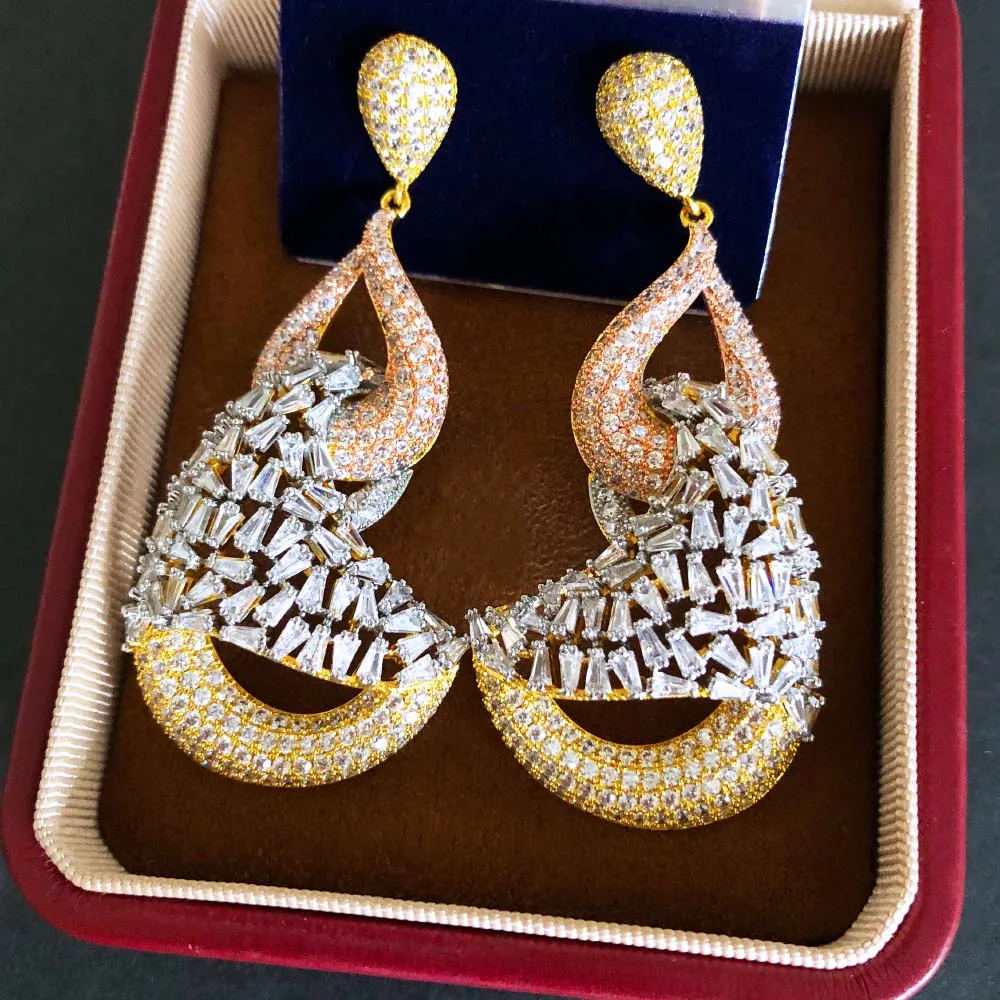 

Missvikki Luxury DOUBLE CLAWS Drop Earrings Trendy Cubic Zircon Indian Earrings Women Wedding Engagement Party JEWELRY GIFT