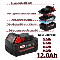Upgraded 12.0Ah For Milwaukee M18 Power Tool Battery, Charger, BR, XC, 18V, M18B5, 48-11-1860, 48-11-1850, 48-11-1815 2604-20